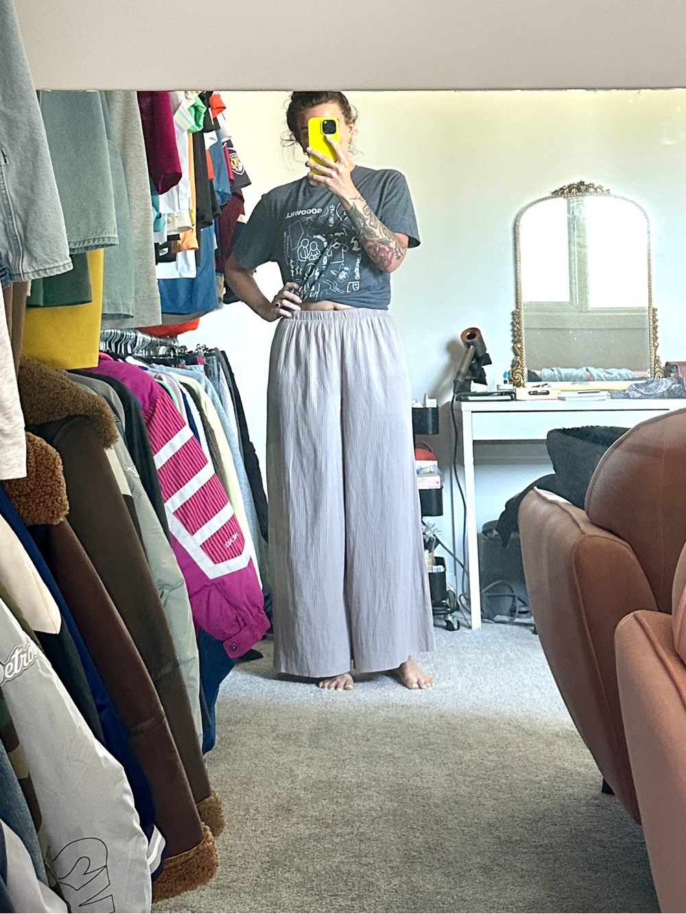 Wilfred Wide Leg Crinkle Ankle Pants Beige/Taupe Pull-On Size Large